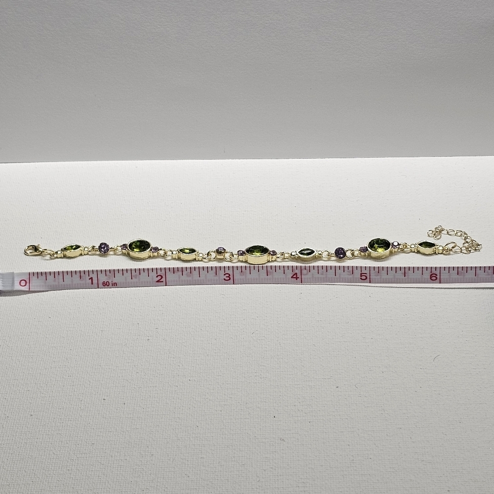 Vintage Style Green & Purple CZ Gold Tone Fashion Bracelet - Picture 11 of 11